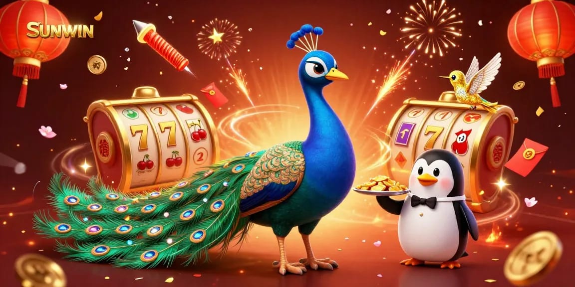 SUNWIN showcases vibrant 3D casino characters celebrating winning moments with jackpots and confetti