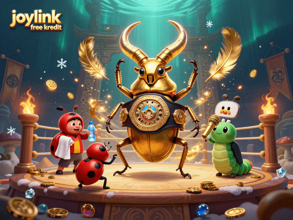 Engage with joylink free kredit as the golden stag beetle battles in an electrifying casino arena filled with dramatic elements.