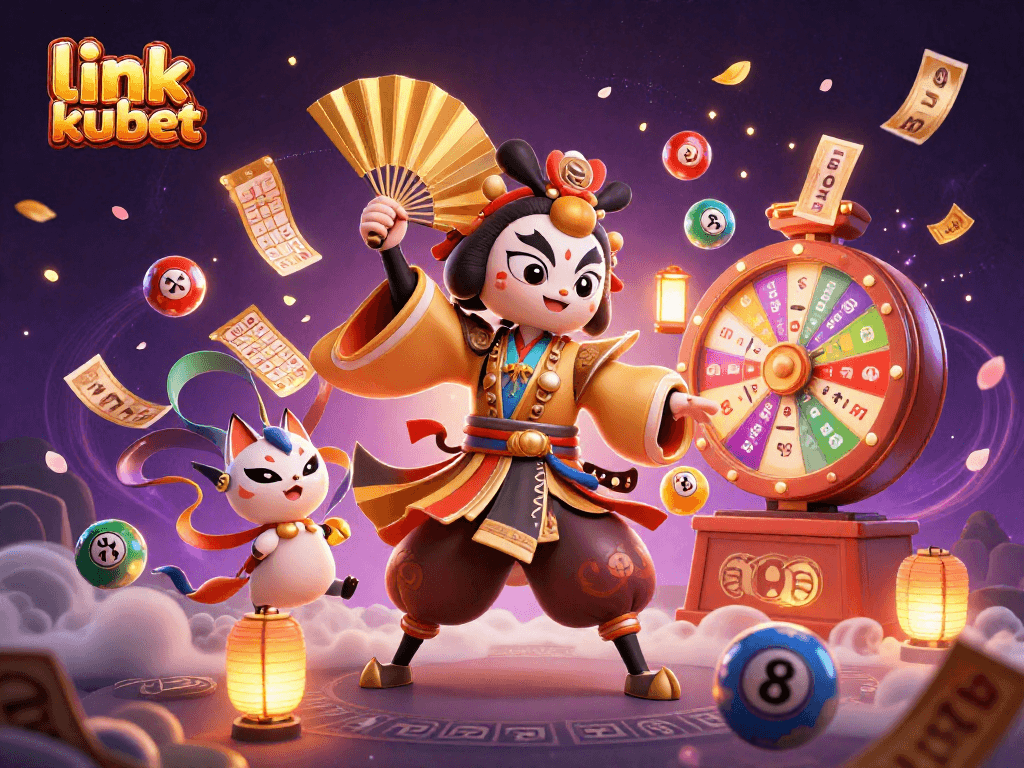 Engage in thrilling games at link kubet with vibrant lottery balls and dynamic casino elements.