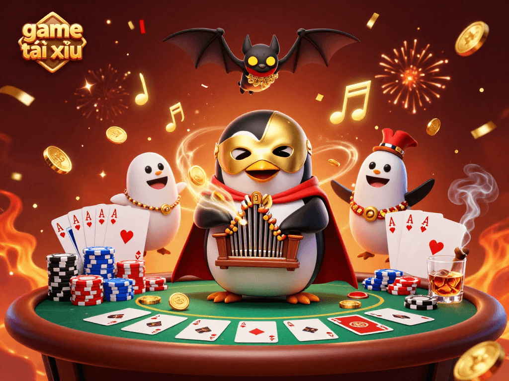 Engage in game tài xỉu with a thrilling illustration of characters celebrating at a vibrant casino.