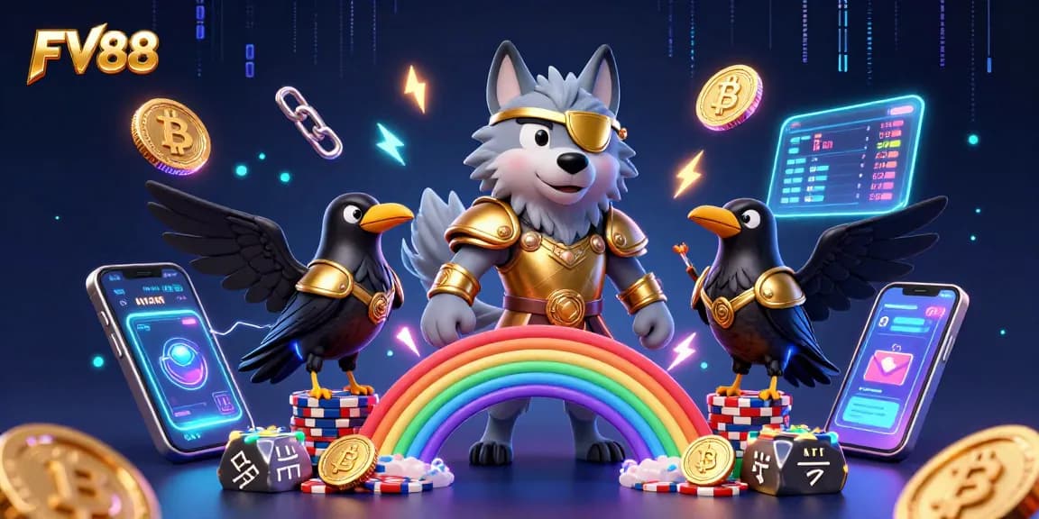Engage with the energetic FV88 Norse theme, featuring Odin's wolf and ravens in a rich casino setting.