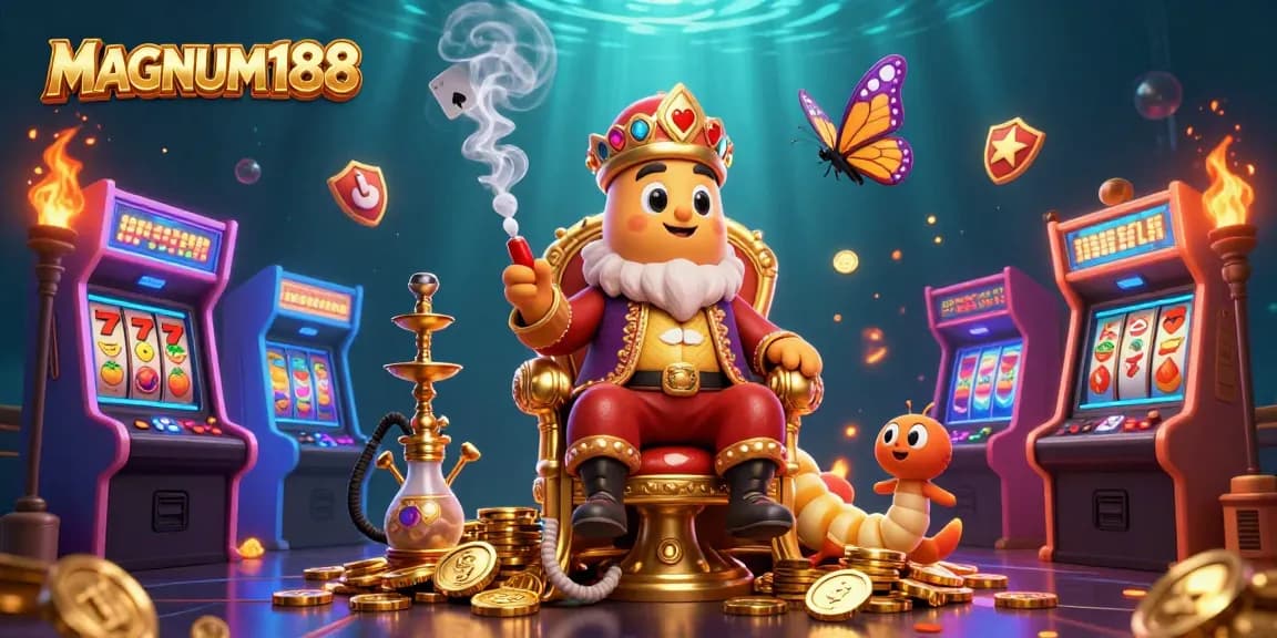 Discover winning strategies with MAGNUM188 in this vibrant casino illustration.