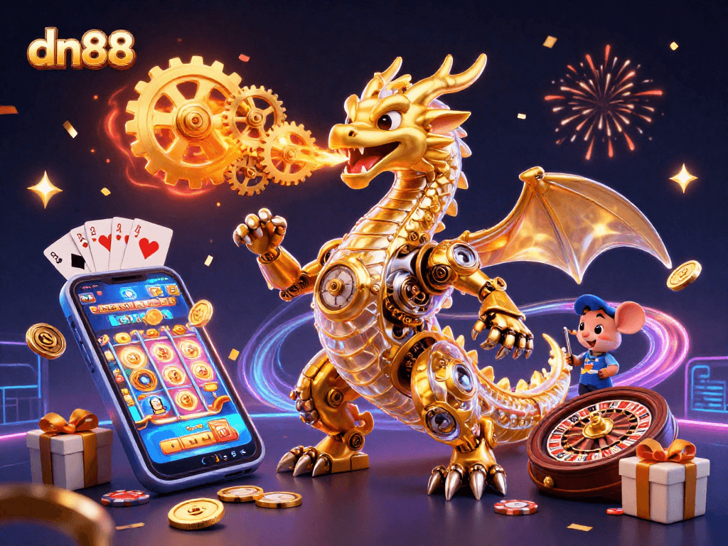 Play exciting games at dn88 with thrilling casino elements like roulette, poker, and golden coins.