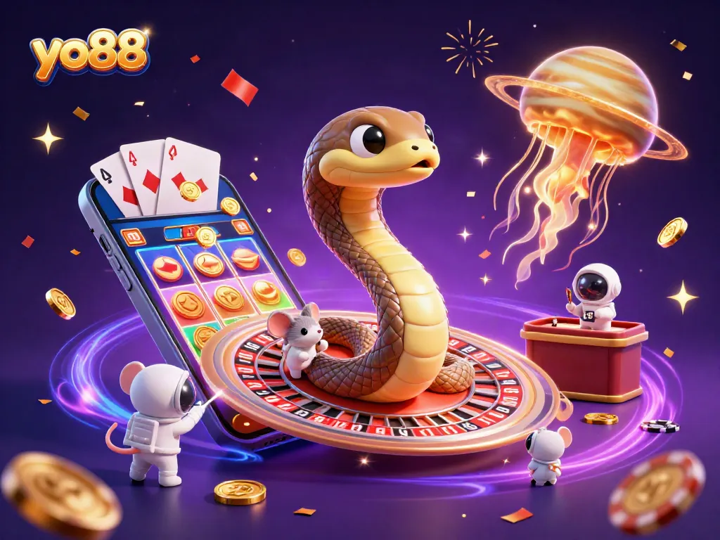 Spin the reels with the yo88 carnival scene featuring cosmic dealers and colorful slot games!