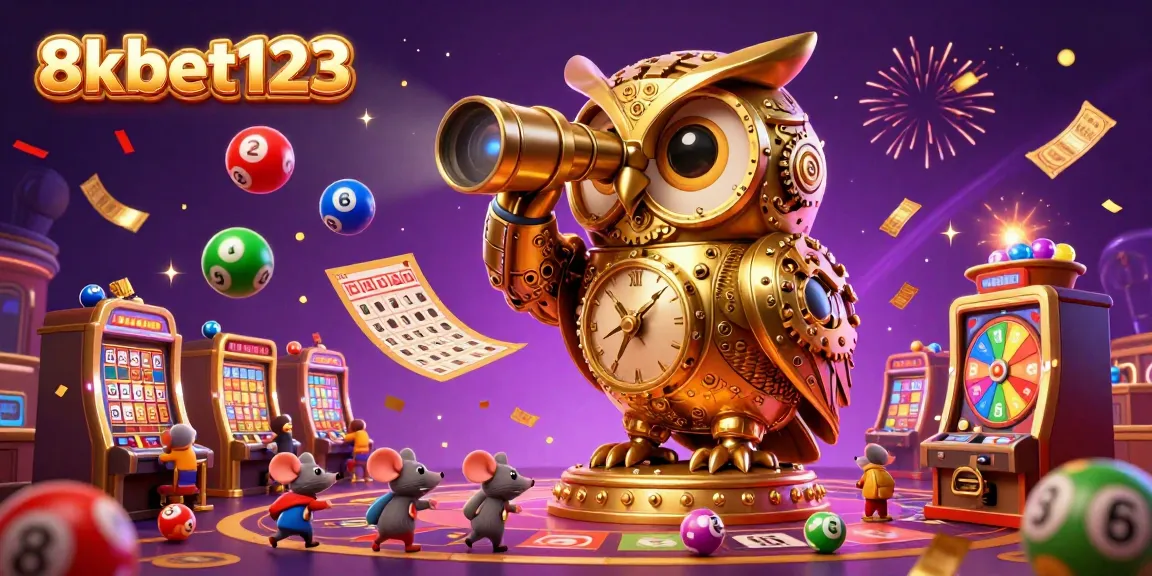 Experience the excitement of 8xbet123 with vibrant casino elements and a captivating golden owl.
