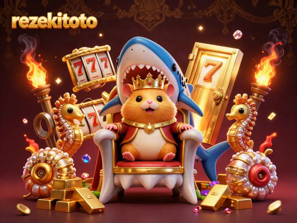 Experience thrilling entertainment with rezekitoto's vibrant online casino, featuring slot reels and treasure elements.