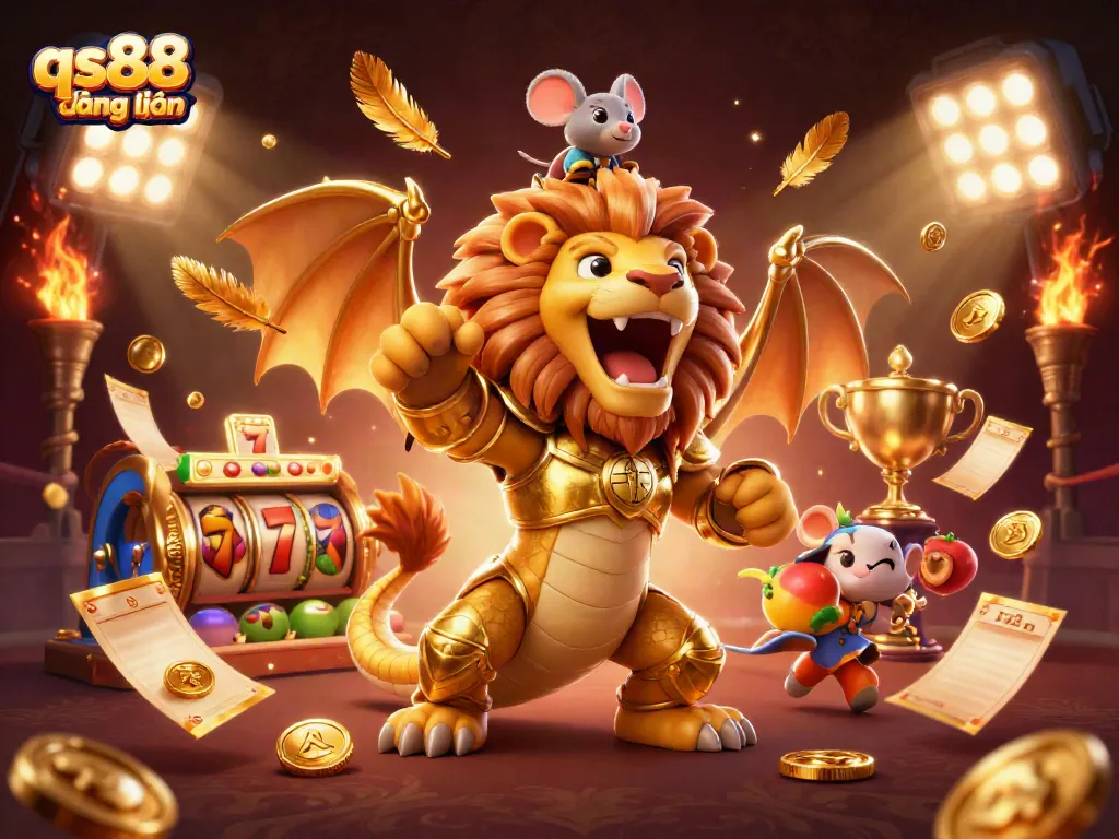 Engage in thrilling qs88 đăng nhập adventures with an intricate 3D casino illustration showcasing vibrant game elements and characters.