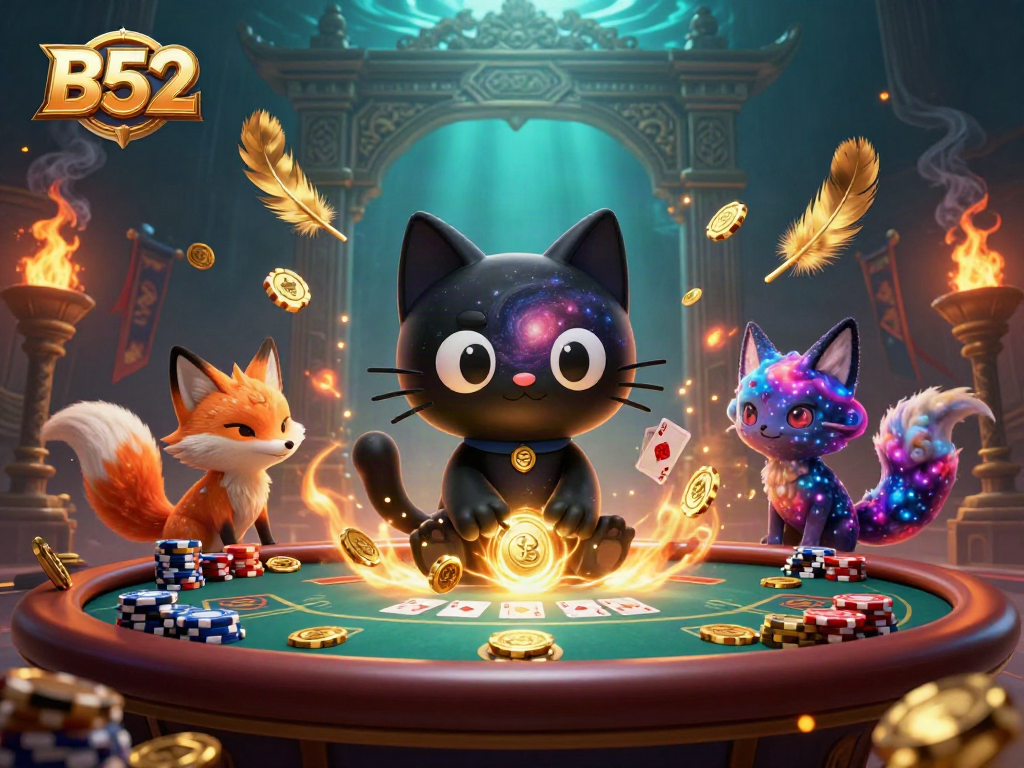 B52 casino scene with a black hole cat, golden chips, and poker elements creating a lively gambling atmosphere