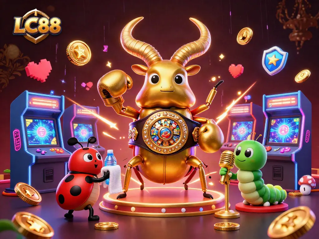 Experience thrilling winnings with LC88's vibrant cartoon casino scene featuring unique gaming elements.