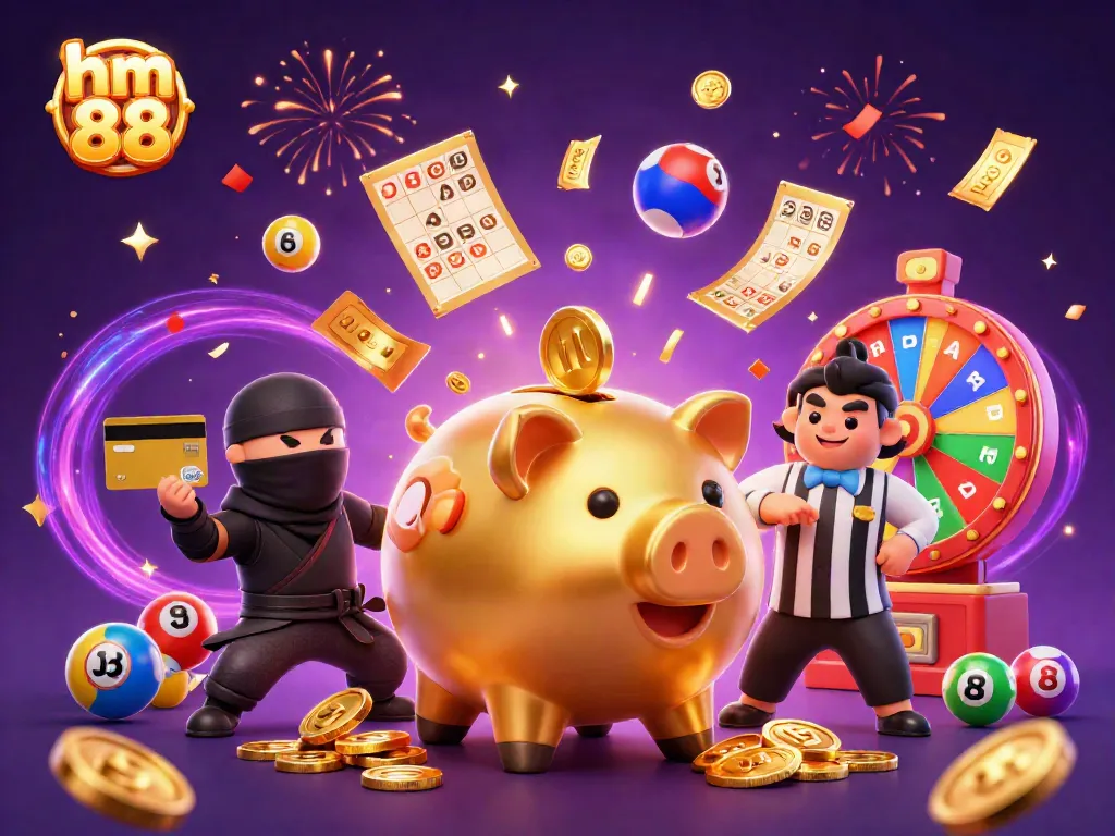 Experience the fun at hm 88's casino with vibrant characters collecting coins amidst an exciting gaming atmosphere.