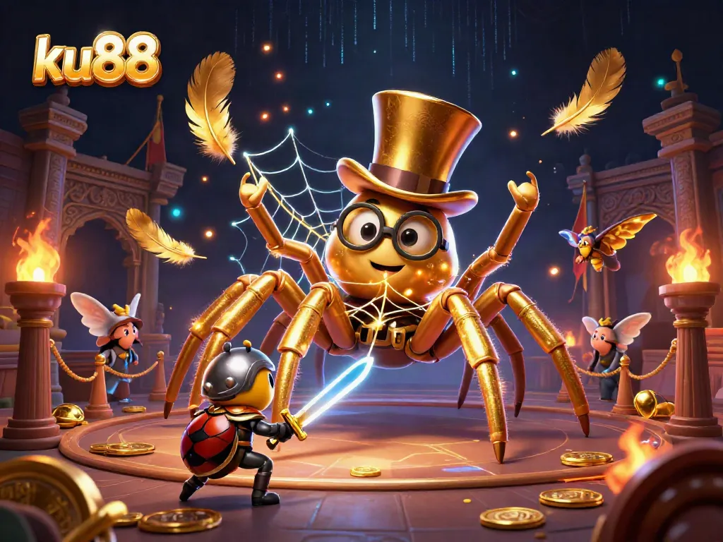 Join the excitement at ku88 with vibrant casino action featuring a golden tarantula and brave beetle knight.