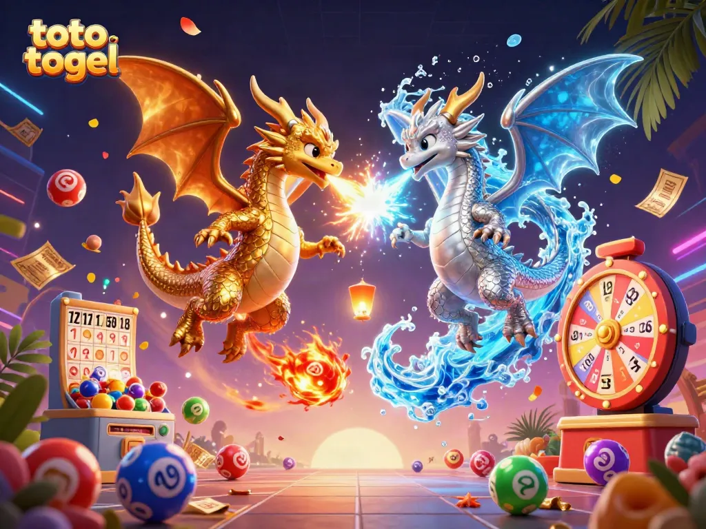 Experience thrilling toto togel with vibrant lottery elements and dynamic dragons in an engaging scene.