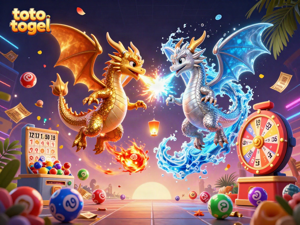 Experience thrilling toto togel with vibrant lottery elements and dynamic dragons in an engaging scene.