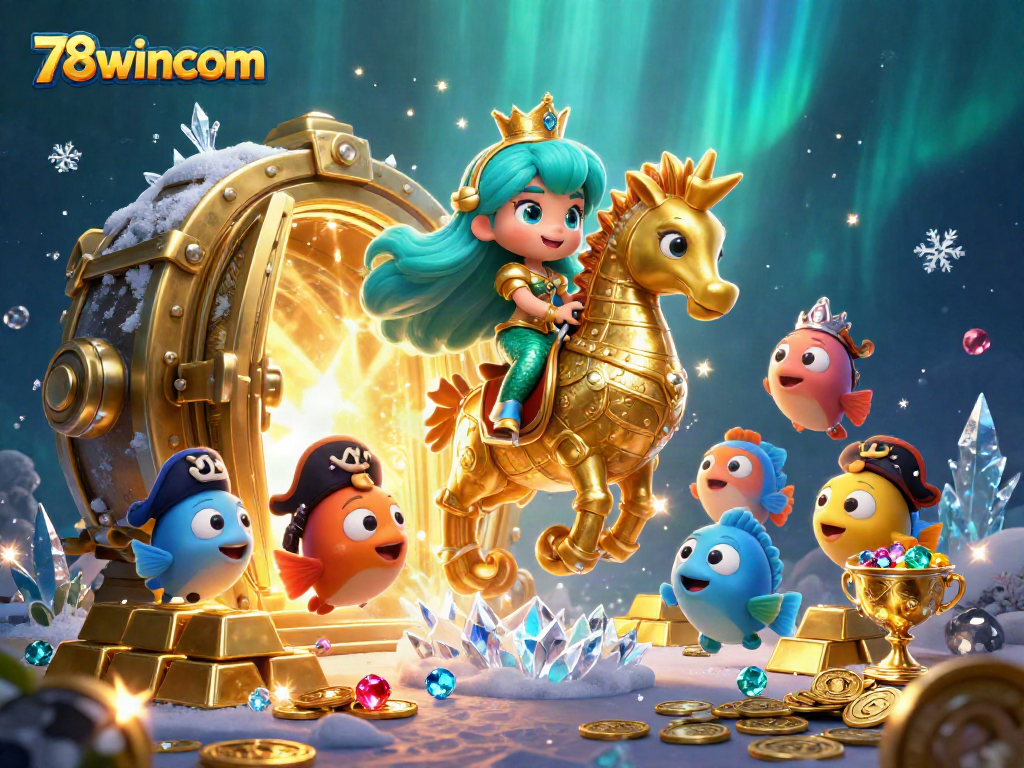 Experience thrilling adventures at 78wincom with mermaids and treasure in a 3D casino scene.