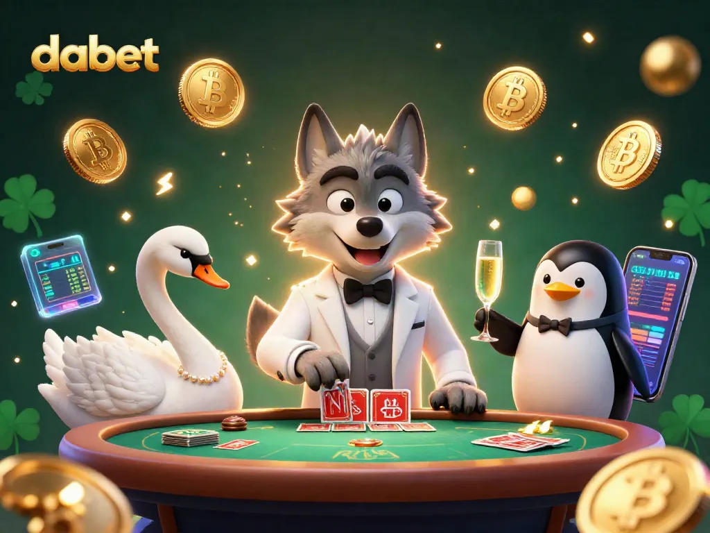 Experience the excitement of dabet with a dynamic casino illustration featuring stylish characters and glowing crypto elements.