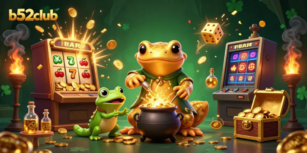 Experience thrilling wins with b52club, featuring golden alchemy and jackpot excitement in a vibrant casino scene.