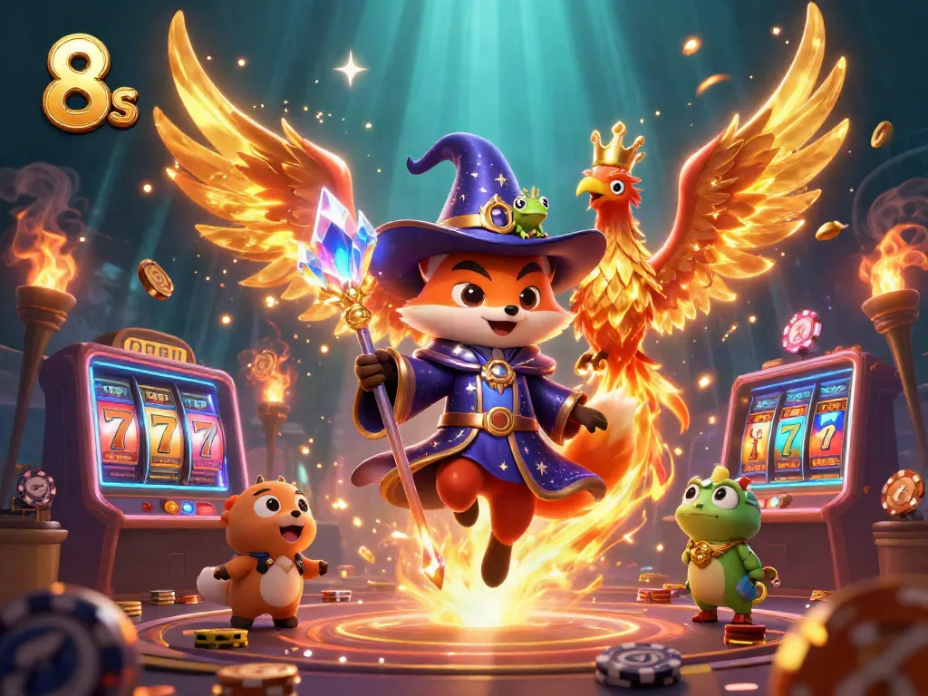 Experience the thrilling 8s casino adventure with mystical characters and vibrant slot reels.