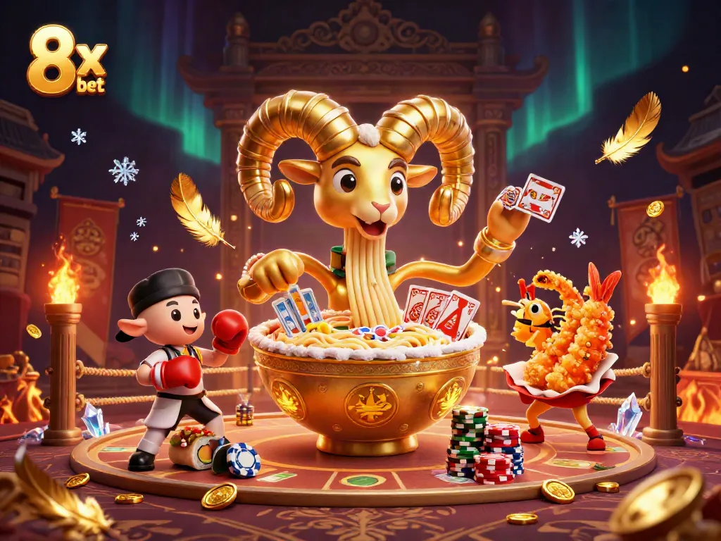 Experience the excitement of 8x bet with dynamic characters in an energetic casino scene featuring cards and chips.