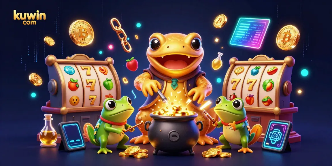 Playing thrilling games at kuwin com with giant salamander and frog alchemist in a magical casino scene.