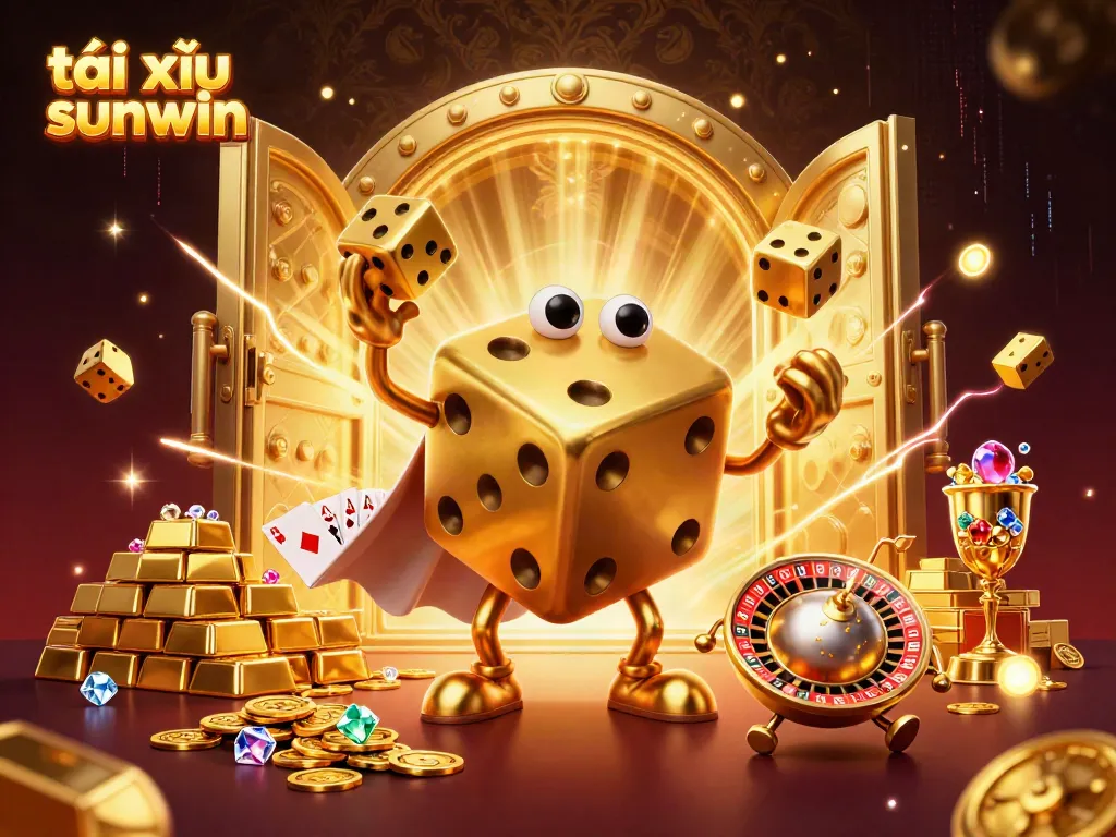 Engage with tài xỉu sunwin through a lively scene with golden dice and captivating casino treasures.