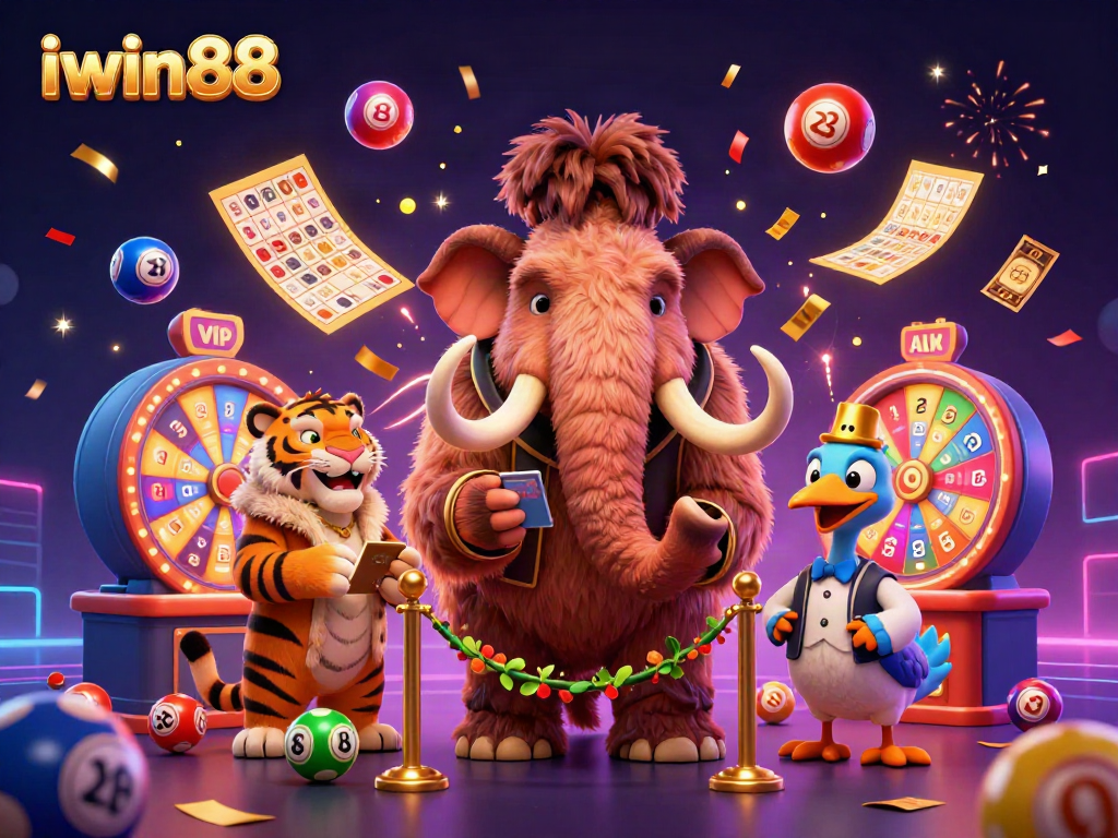 Experience the vibrant excitement of iwin88 with unique gaming elements and characters in a dynamic casino scene.