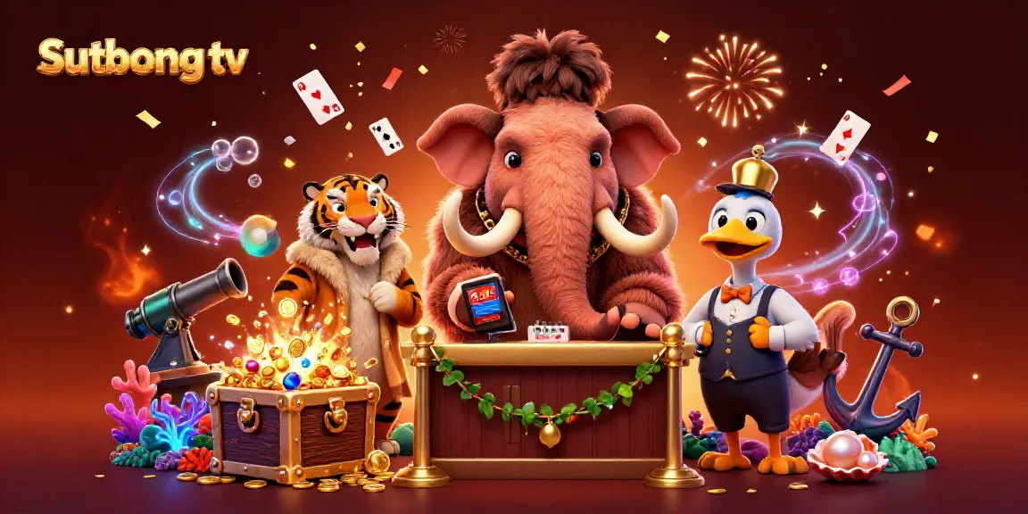 Experience lively gaming with Sutbong tv, featuring vibrant characters amidst a treasure-rich casino scene.