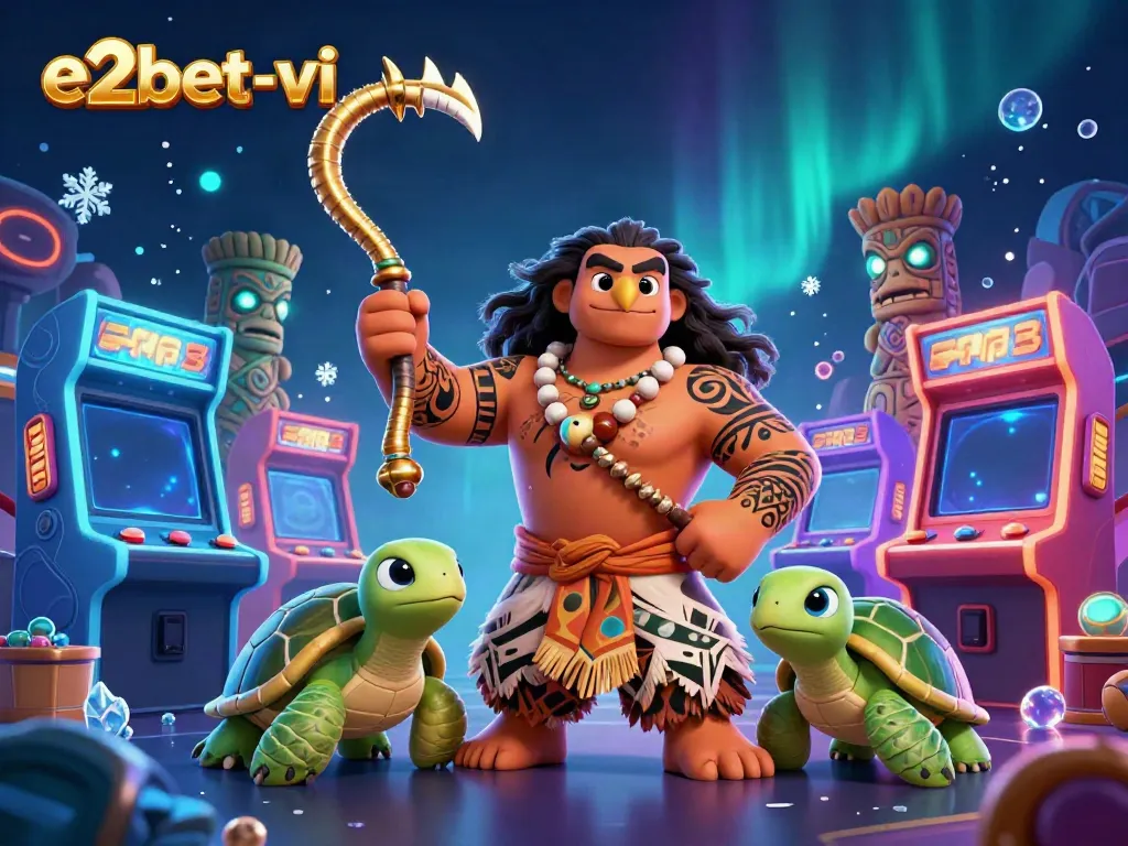 Experience the thrill of e2bet-vi with a vibrant 3D casino illustration showcasing exciting game elements.