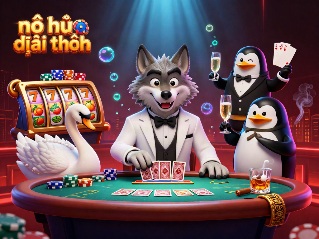 Experience excitement with nổ hũ đổi thưởng at a vibrant casino scene featuring playful characters and dynamic elements.
