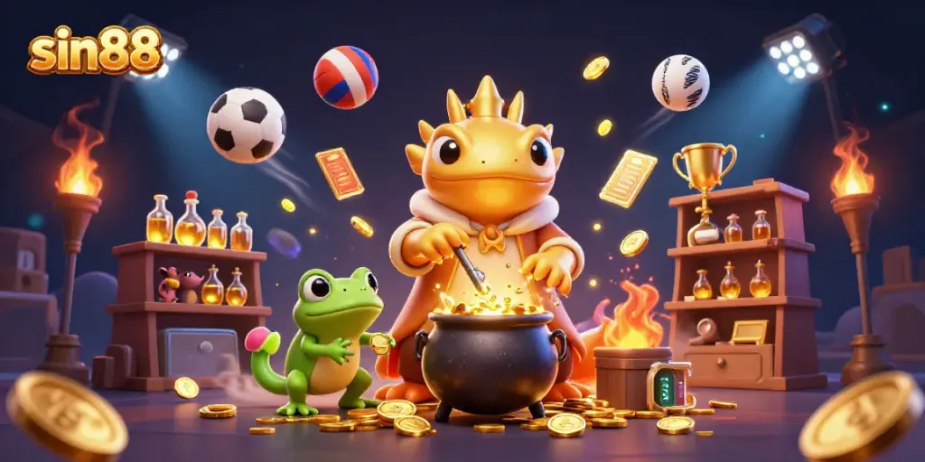 Experience thrilling sports betting at sin88 with gold coins and dynamic balls in action.