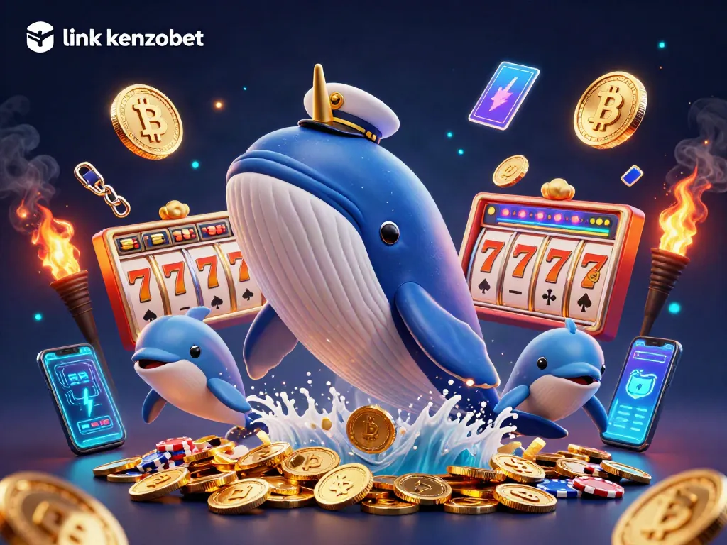 Experience thrilling gameplay with link kenzobet as a whale, narwhal, and dolphins play in a coin sea.
