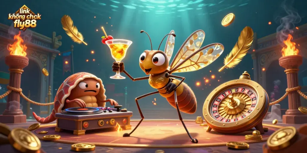 Experience thrilling gameplay with link không chặn fly88; vibrant casino scene featuring unique mascot characters.