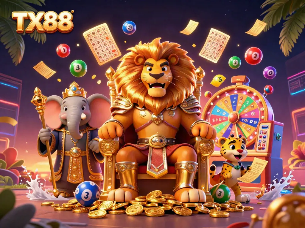 Experience exciting gameplay at TX88 casino with vibrant lottery elements and engaging characters.