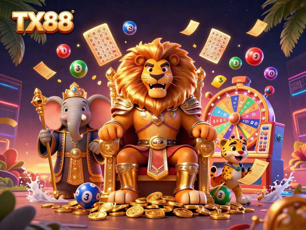 Experience exciting gameplay at TX88 casino with vibrant lottery elements and engaging characters.