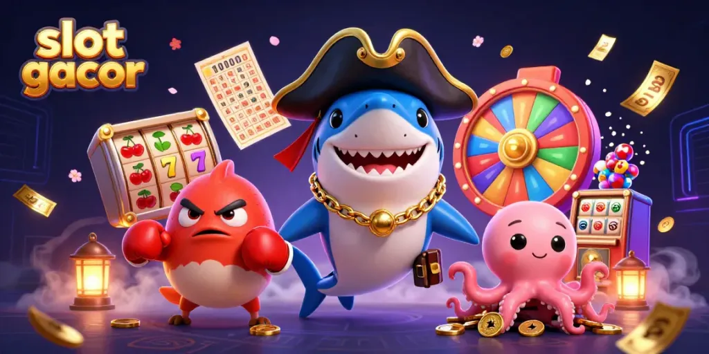 Slot gacor yang menampilkan karakter kartun 3D di dunia kasino yang dinamis.