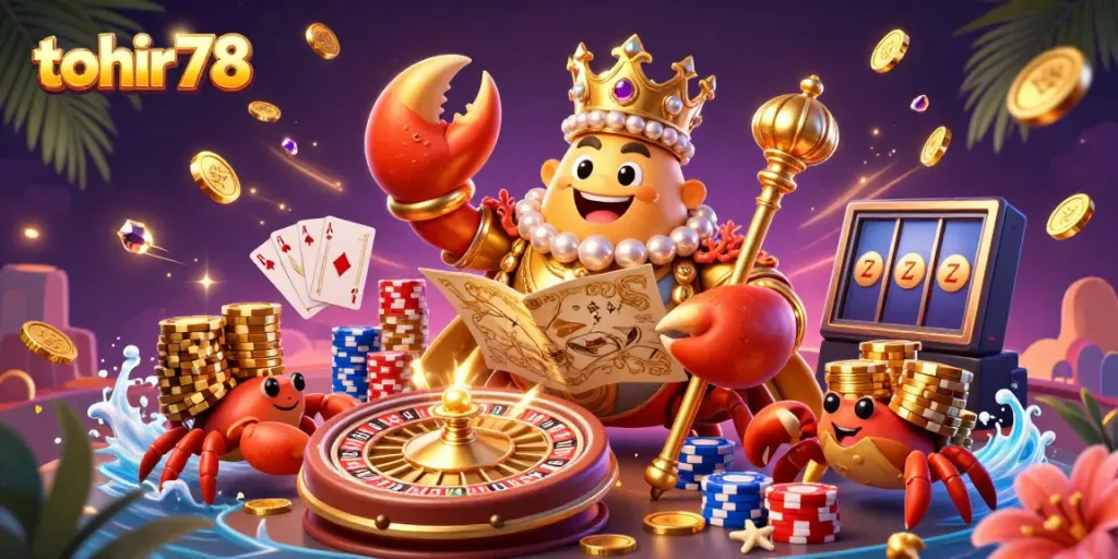 Engage with tohir78 casino games led by a golden crab emperor and sparkling treasures.