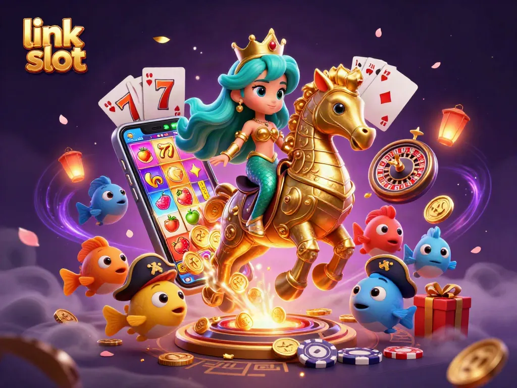 Engage in the thrilling world of link slot with a vibrant mermaid scene featuring colorful slot imagery.