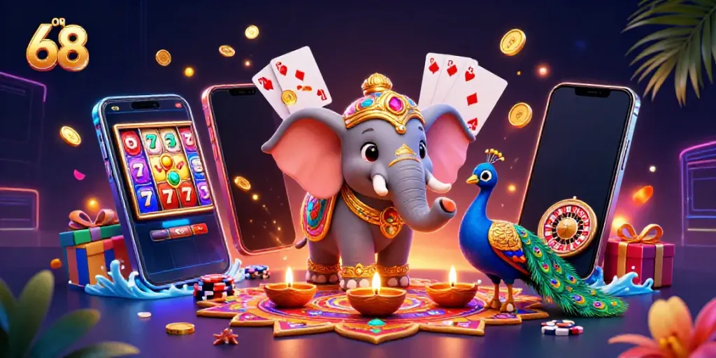 Celebrate with on 68 as the 3D Diwali elephant and peacock spin the slots for big wins!