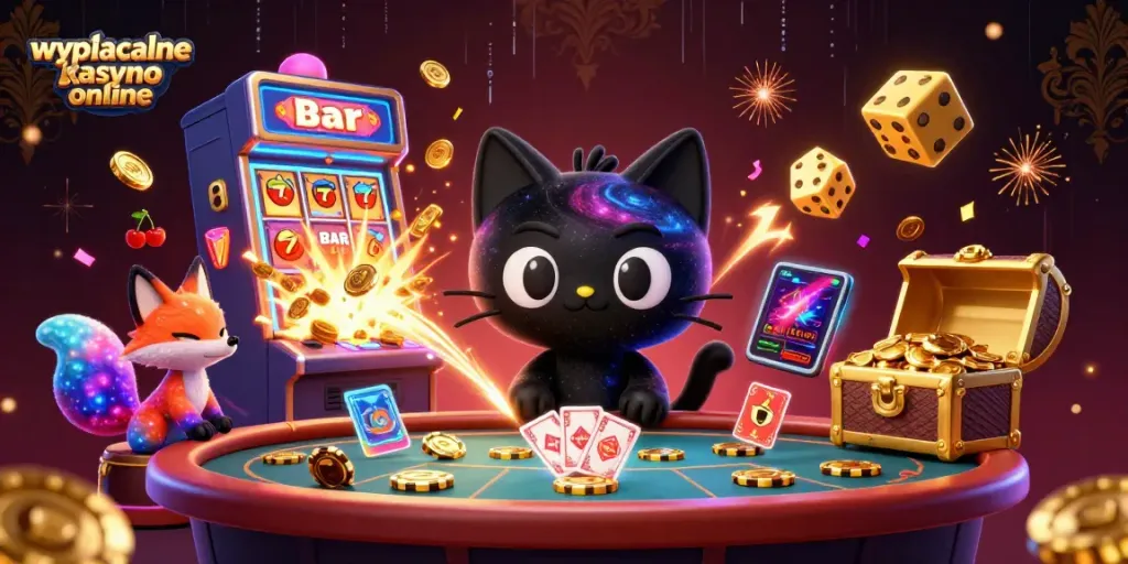 Catching big wins at wypłacalne kasyno online with a cosmic cat and colorful gaming elements