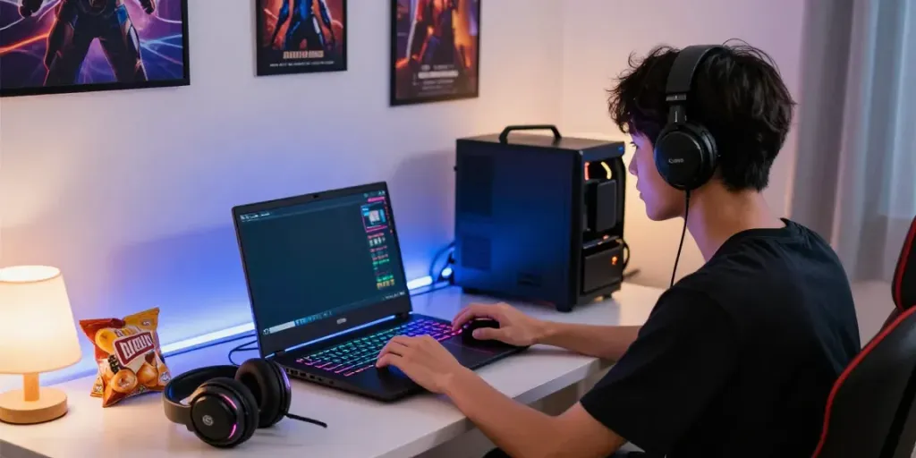 Exciting situs gacor gaming setup with colorful graphics on laptop.