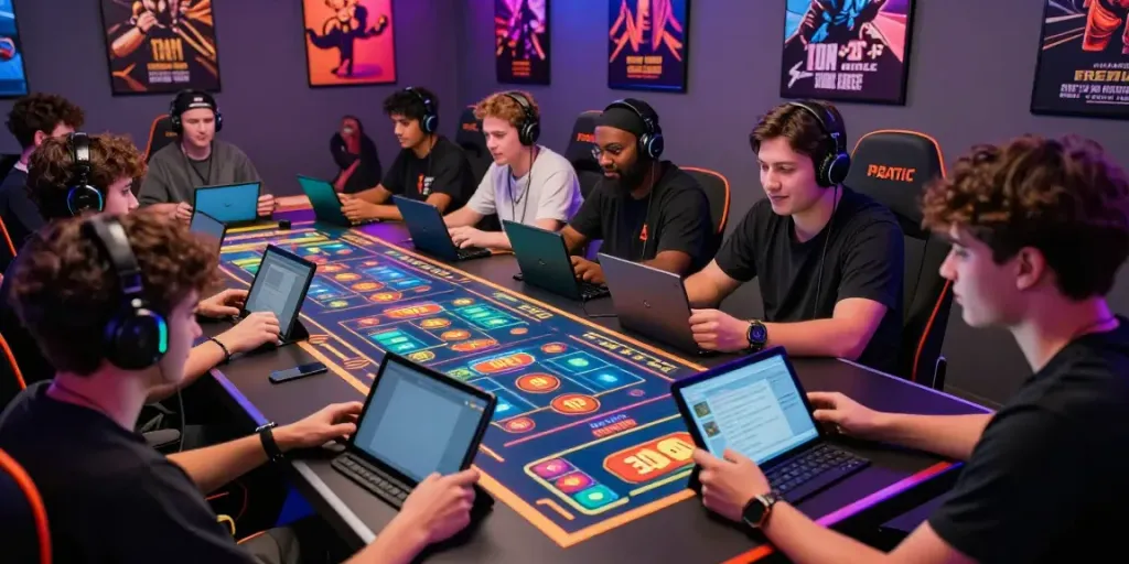 Exciting gaming scene at https://man881.jp.net/ showcasing players engaged in electronic betting.