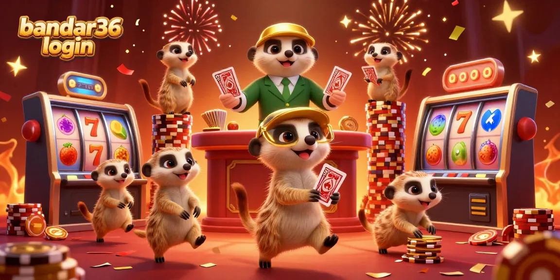 Aktifkan akun bandar36 login dan nikmati sensasi permainan slot gacor dengan karakter meerkat bermain di kasino.