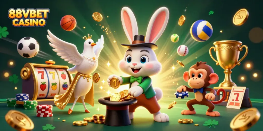 Experience the excitement of 88VBET CASINO with vibrant graphics and dynamic gambling elements.