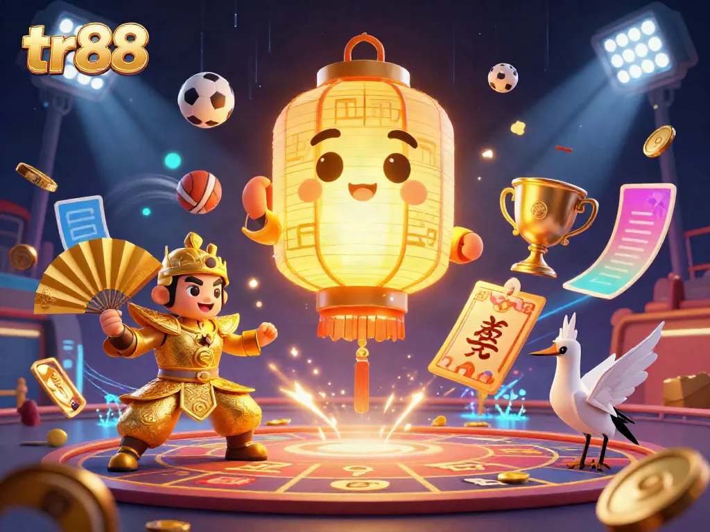 Bet on tr88's vibrant gaming experience with colorful casino elements and animated characters.