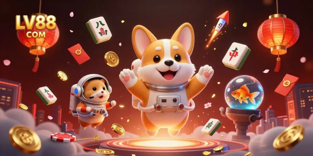 Engage with LV88 COM through our vibrant 3D casino scene, showcasing thrilling game excitement and unique characters.