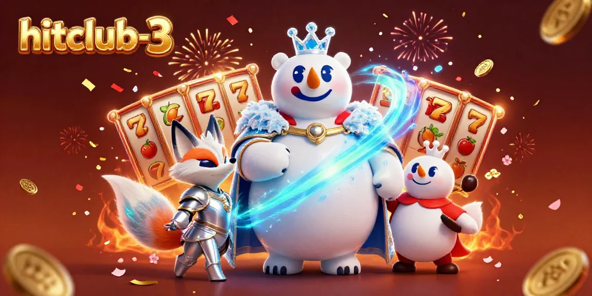 Join the excitement at hitclub-3 with vibrant slot machines and a whimsical polar bear, capturing the thrill of gaming.
