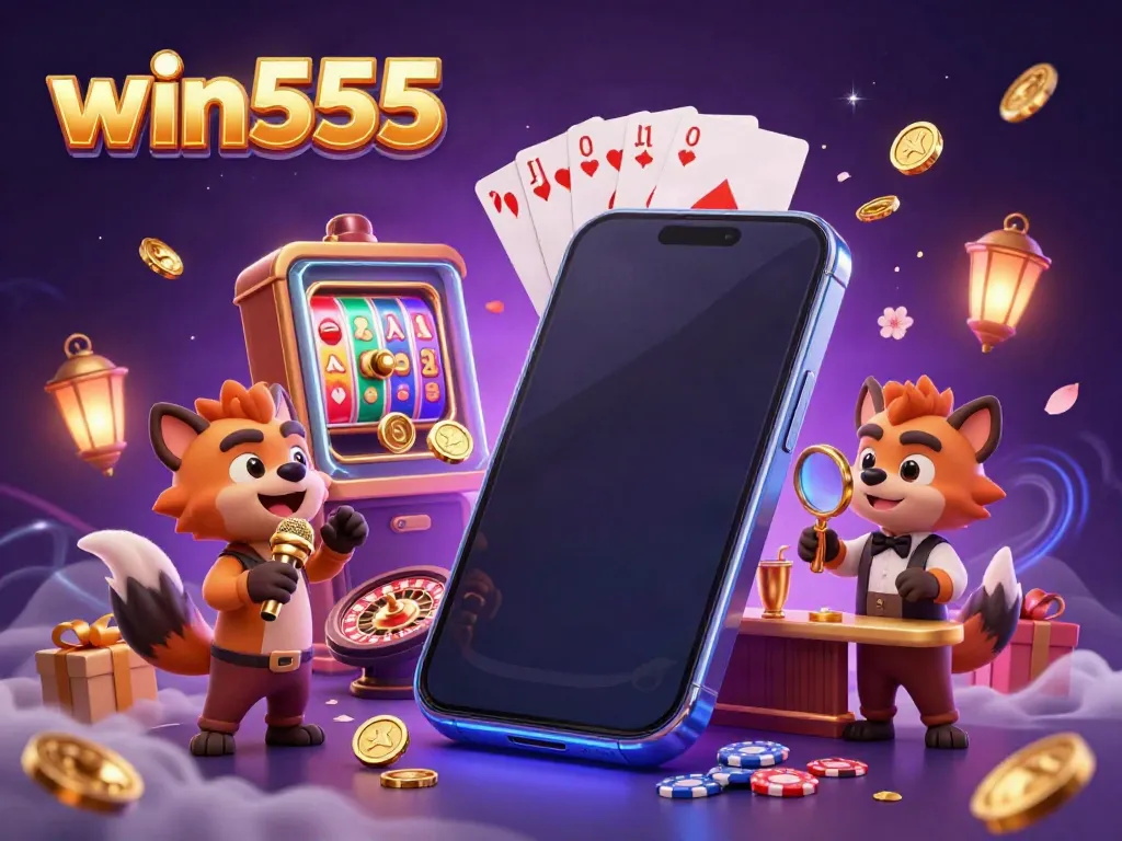 Join the action at win555 with lively hyenas entertaining in a vibrant casino scene.