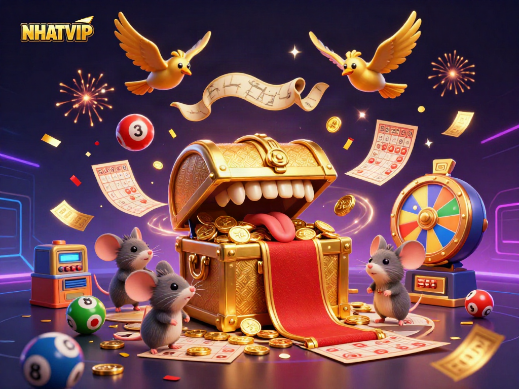 Experience the thrilling excitement of NHATVIP with dynamic lottery elements and colorful celebrations.