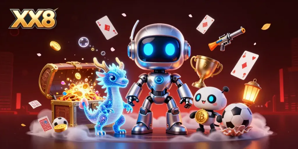 Experience thrilling sports betting action with the vibrant XX8 illustration showcasing dynamic characters and casino elements.