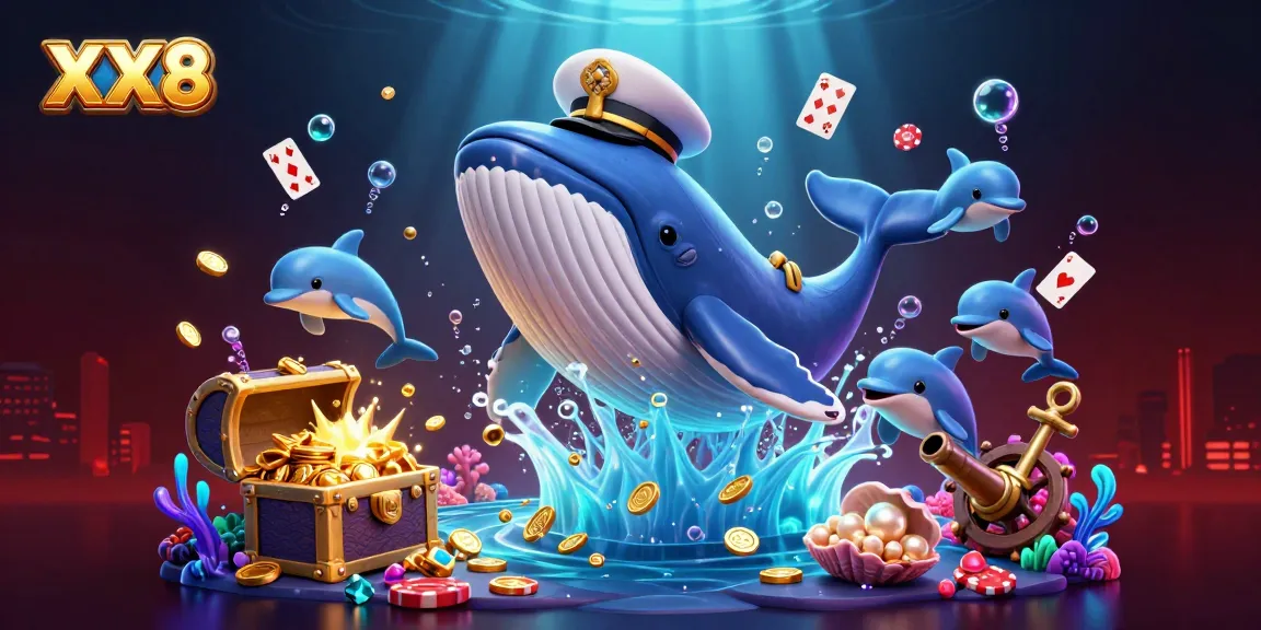 Experience the excitement of XX8 with a vibrant sea of coins and playful dolphins while gambling.