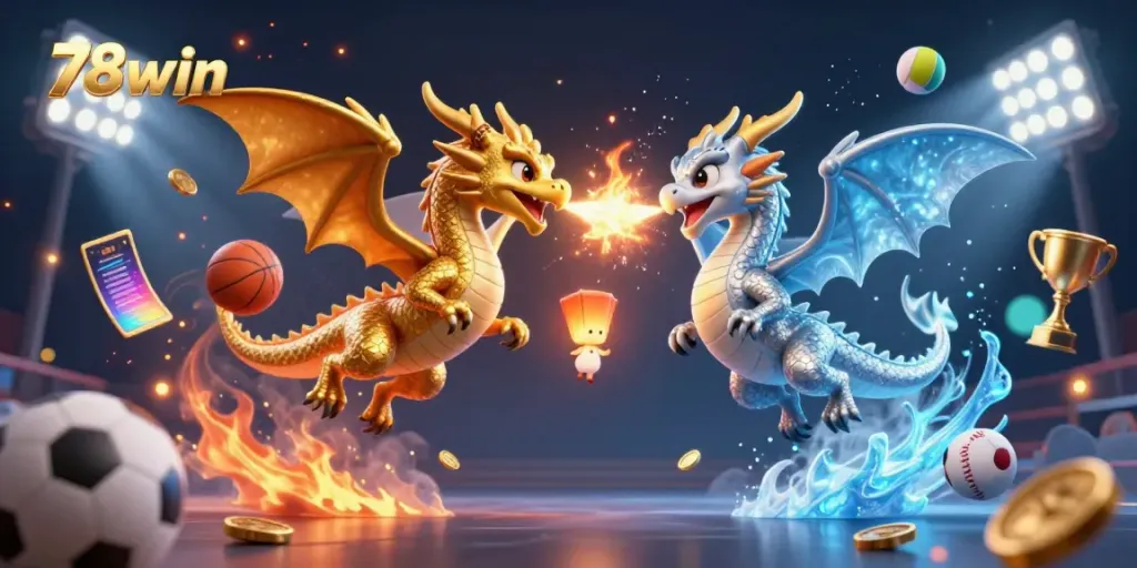 Engage with thrilling 78win gameplay as twin dragons unleash fire and ice amidst exciting sports betting action.